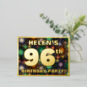 96e verjaardag: Vette, kleurrijke Fireworks-look Folie Uitnodiging Briefkaart (Staand Voorkant)