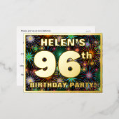 96e verjaardag: Vette, kleurrijke Fireworks-look Folie Uitnodiging Briefkaart (Voorkant / Achterkant)