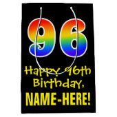 96e verjaardag: vun, vet, kleurrijk, regenboog "96 medium cadeauzakje (Voorkant)
