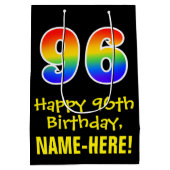 96e verjaardag: vun, vet, kleurrijk, regenboog "96 medium cadeauzakje (Achterkant)