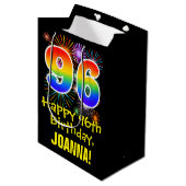 96e verjaardag: Vuurwerk Fun Pattern + Regenboog 9 Medium Cadeauzakje (Voorkant Gekanteld)