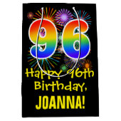 96e verjaardag: Vuurwerk Fun Pattern + Regenboog 9 Medium Cadeauzakje (Voorkant)