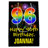 96e verjaardag: Vuurwerk Fun Pattern + Regenboog 9 Medium Cadeauzakje (Achterkant)
