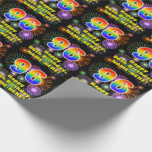 96e verjaardag: vuurwerk, regenboogblik # "96" cadeaupapier (Hoek)