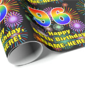96e verjaardag: vuurwerk, regenboogblik # "96" cadeaupapier (Rol Hoek)