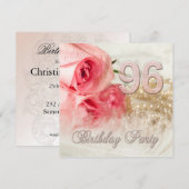 96e verjaardagsfeestje, rozen en parels kaart (Voorkant / Achterkant)