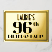 96e verparty: Art Deco-look “96” en naam Folie Uitnodiging (Voorkant)