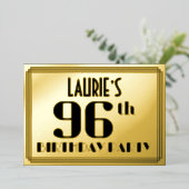 96e verparty: Art Deco-look “96” en naam Folie Uitnodiging (Staand Voorkant)