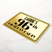96e verparty: Art Deco-look “96” en naam Folie Uitnodiging (Gedraaid)