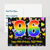 96ste verjaardag: Fun Hearts Pattern, Regenboog 96 Briefkaart (Voorkant / Achterkant)