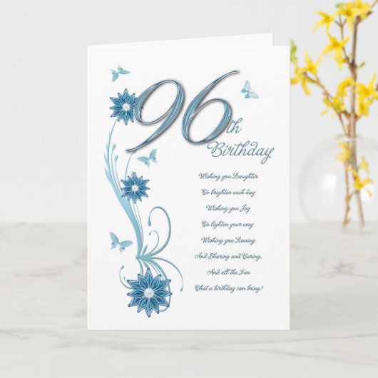 96ste verjaardag in wintertaling met bloemen en kaart (Gele Bloem)