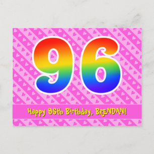 96ste verjaardag: Roze strepen & harten, Regenboog Briefkaart