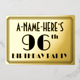 96ste verjaardagsfeest — Art Deco-look “96” + naam Folie Uitnodiging