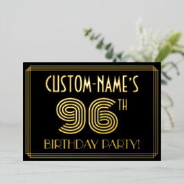 96ste verjaardagsfeest — Art Deco-stijl “96” + naa Folie Uitnodiging