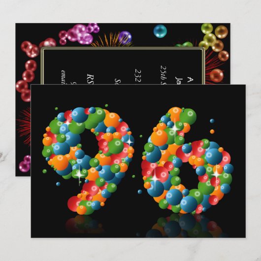 96ste verjaardagsfeest, met bubbels en ballen kaart (Voorkant / Achterkant)