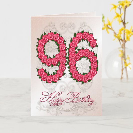 96ste verjaardagskaart met rozen en bladeren kaart (Gele Bloem)