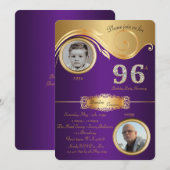 96th, Birthday Man 96th, elegant art deco, paars Kaart (Voorkant / Achterkant)