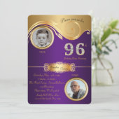 96th, Birthday Man 96th, elegant art deco, paars Kaart (Staand voorkant)