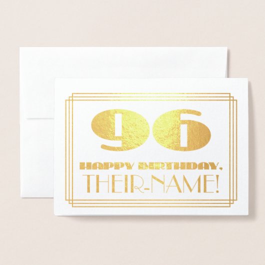 96th Birthday; naam + Art Deco Geïnspireerde look  Folie Kaarten (Voorkant met envelop)