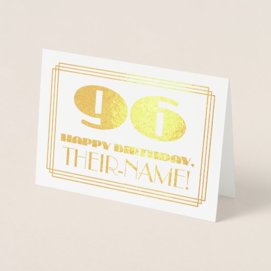 96th Birthday; naam + Art Deco Geïnspireerde look  Folie Kaarten (Voorkant)