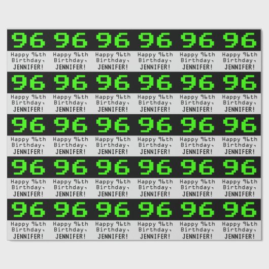 96th Birthday - Nerdy / Geeky Style "96" en naam Cadeaupapier (Vlak)