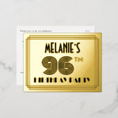 96th Birthday Party ~ Art Deco Style "96" + naam Folie Uitnodiging Briefkaart (Voorkant / Achterkant)