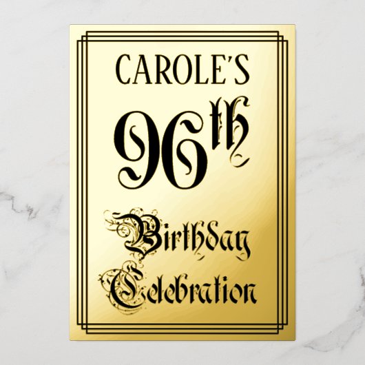 96th Birthday Party — Elegant Script + aangepaste  Folie Uitnodiging (Voorkant)