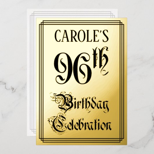 96th Birthday Party — Elegant Script + aangepaste Folie Uitnodiging (Voorkant / Achterkant)