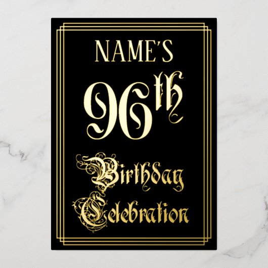 96th Birthday Party — Fancy script & aangepaste na Folie Uitnodiging (Voorkant)