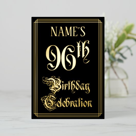 96th Birthday Party — Fancy script & aangepaste na Folie Uitnodiging (Staand Voorkant)