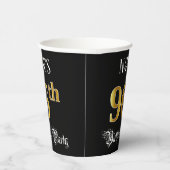 96th Birthday Party — Fancy script, Faux Gold look Papieren Bekers (Rechts)