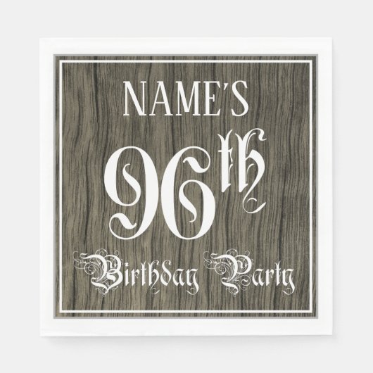 96th Birthday Party — Fancy script, Faux Wood Kijk Servet (Voorkant)