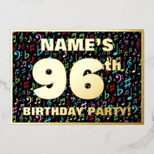 96th Birthday Party — Fun, Colorful Music Symbols Folie Uitnodiging