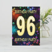 96th Birthday Party Invitation Fireworks Bubbles Kaart (Staand voorkant)