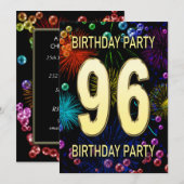 96th Birthday Party Invitation Fireworks Bubbles Kaart (Voorkant / Achterkant)