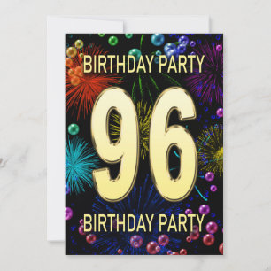 96th Birthday Party Invitation Fireworks Bubbles Kaart