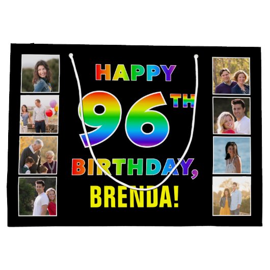 96th Verjaardag: Regenboogtekst, Aangepaste foto's Groot Cadeauzakje (Achterkant)
