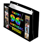 96th Verjaardag: Regenboogtekst, Aangepaste foto's Groot Cadeauzakje (Voorkant Gekanteld)