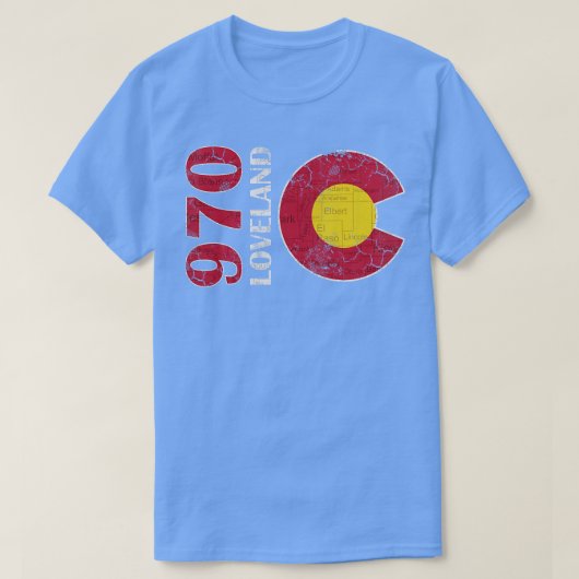 970 Loveland Colorado Map Retro Fade T-shirt (Design voorkant)