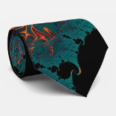 971 Blauwgroen/Oranje fractal Stropdas (Opgerold)