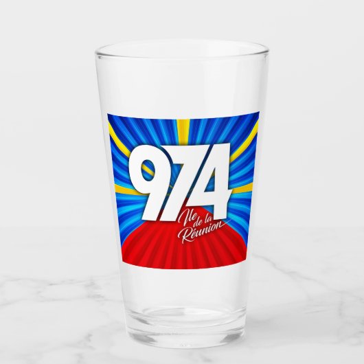 974 Ile de la Réunion - Vlag van Réunion Glas (Voorkant)