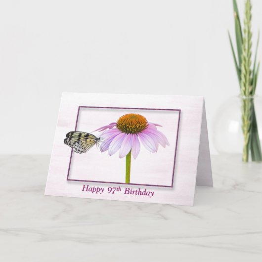 97e Birthday Butterfly on Cone Flower Kaart (Voorkant)