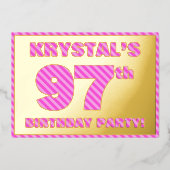 97e Birthday Party — Bloed, vuurtje, roze strips # Folie Uitnodiging (Voorkant)