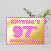 97e Birthday Party — Bloed, vuurtje, roze strips # Folie Uitnodiging (Staand Voorkant)