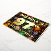97e Birthday Party - Fun, kleurrijke Fireworks loo Folie Uitnodiging (Gedraaid)