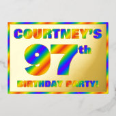 97e Birthday Party - Fun, regenboogspectrum "97" Folie Uitnodiging (Voorkant)