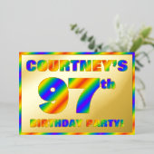 97e Birthday Party - Fun, regenboogspectrum "97" Folie Uitnodiging (Staand Voorkant)