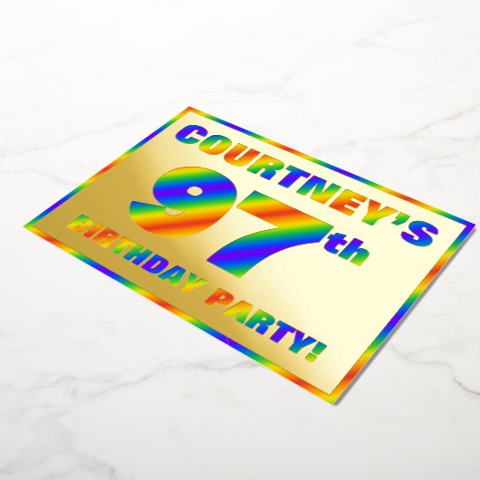 97e Birthday Party - Fun, regenboogspectrum "97" Folie Uitnodiging (Gedraaid)