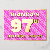 97e Birthday Party — Fun roze harten en stripes Folie Uitnodiging (Voorkant)