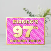 97e Birthday Party — Fun roze harten en stripes Folie Uitnodiging (Staand Voorkant)